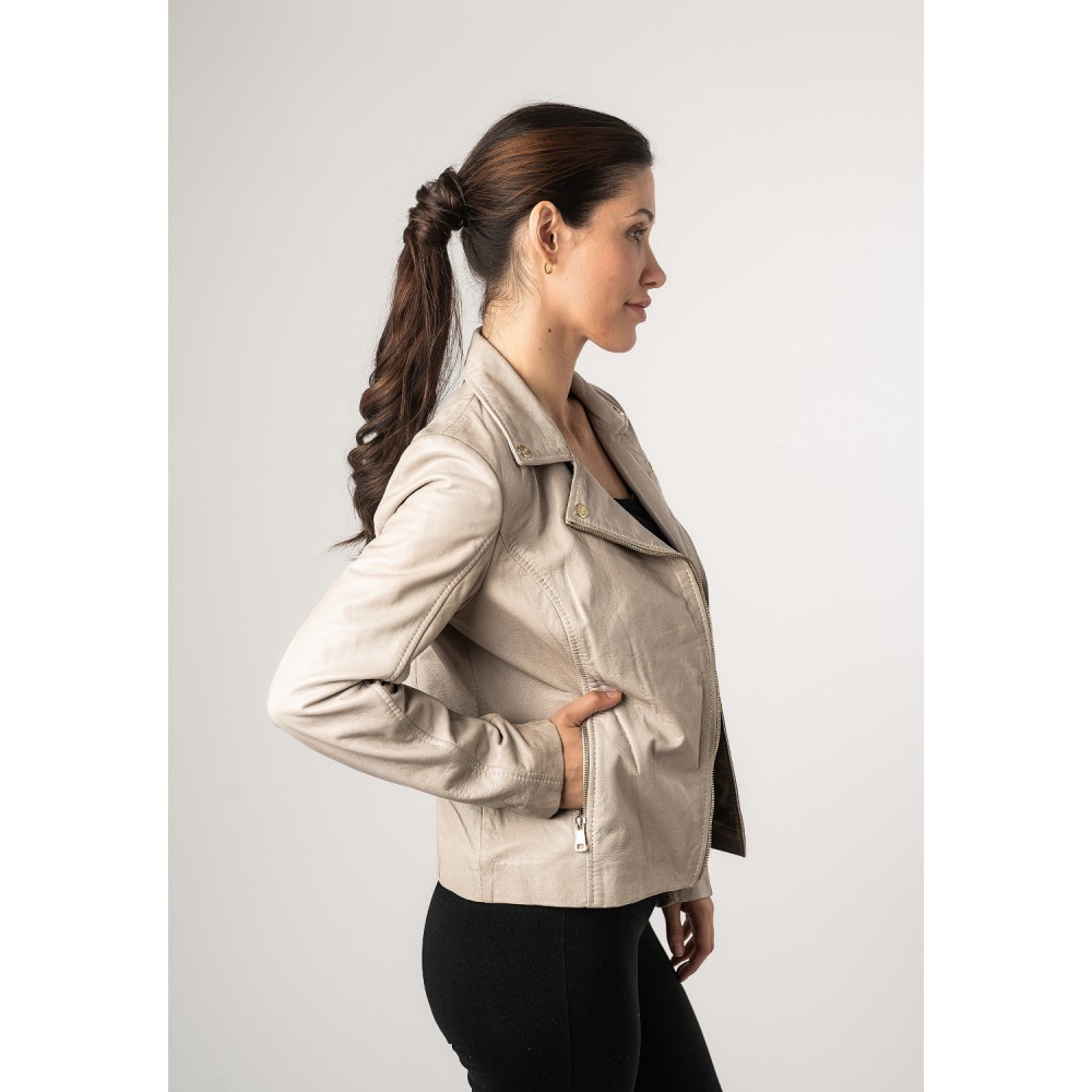 Geaca de Piele Dama Mauritius Alb Ivoriu MWLylli - readytowear