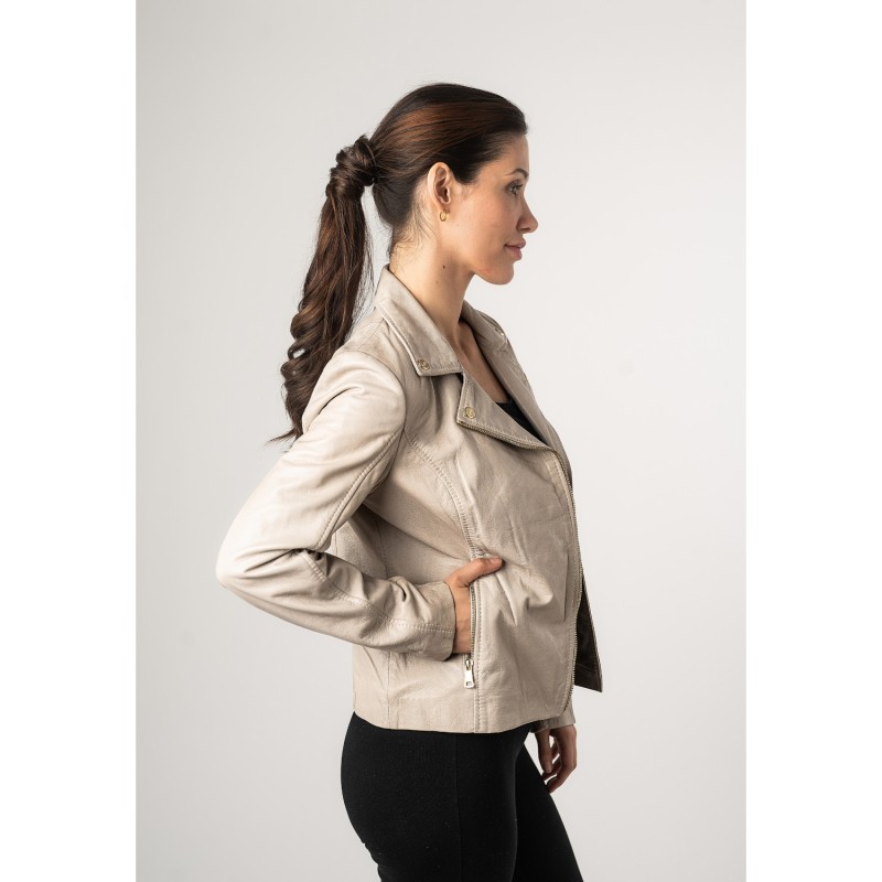 Geaca de Piele Dama Mauritius Alb Ivoriu MWLylli – Geci de Piele