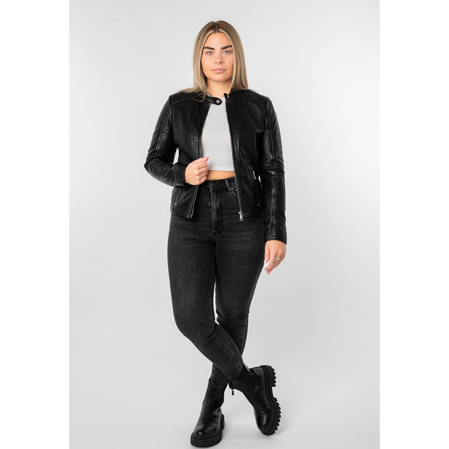 Geaca de Piele Dama Mauritius Neagra MWMabou – Geci de Piele