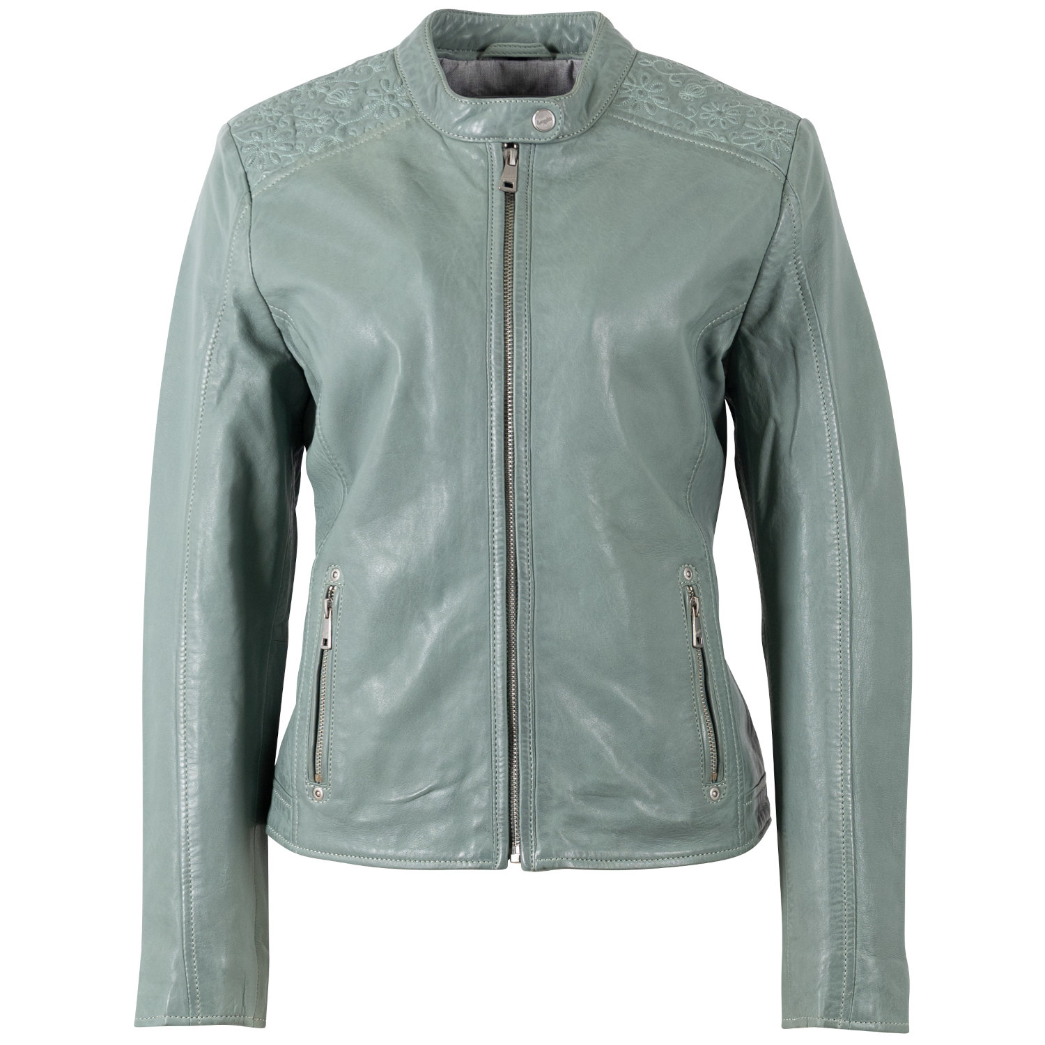 Geaca de Piele Dama Mauritius Verde Prafuit MWMabou – Geci de Piele