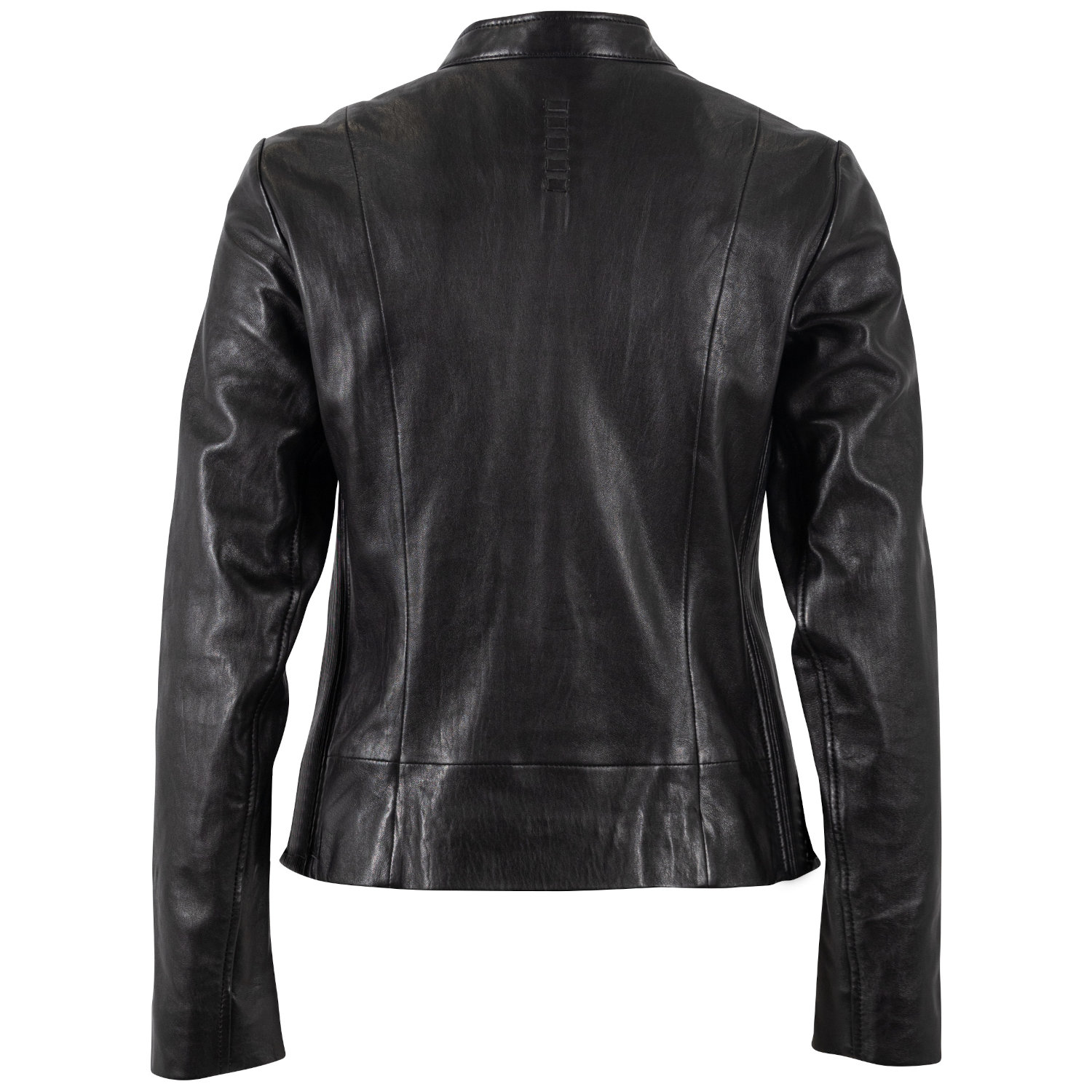 Geaca Piele Mauritius MWMair - Model Negru Minimalist geaca piele dama mauritius neagra mwmair slim fit insertii elastice laterale guler stand-up