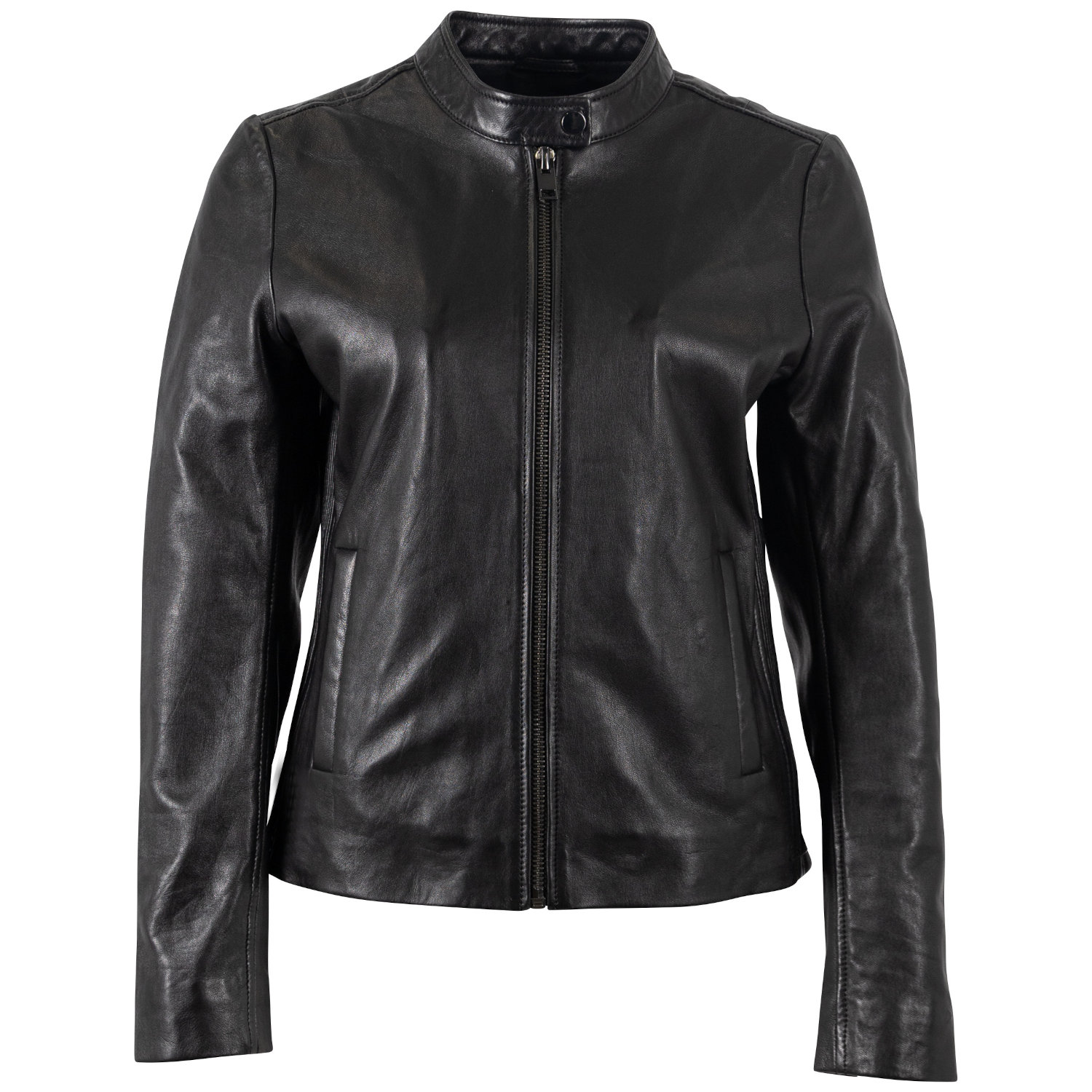 Geaca Piele Mauritius MWMair - Model Negru Minimalist geaca piele dama mauritius neagra mwmair slim fit insertii elastice laterale guler stand-up