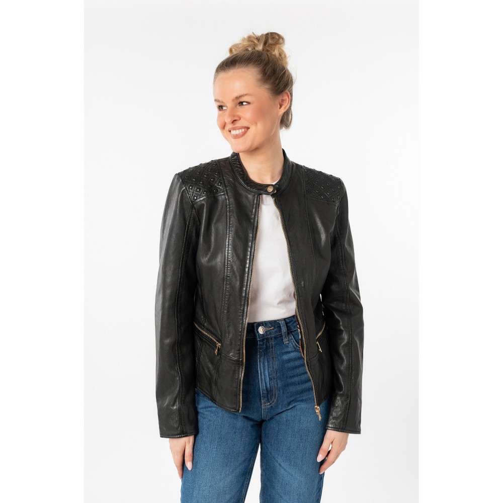 Geaca de Piele Dama Mauritius Neagra MWMakena - readytowear