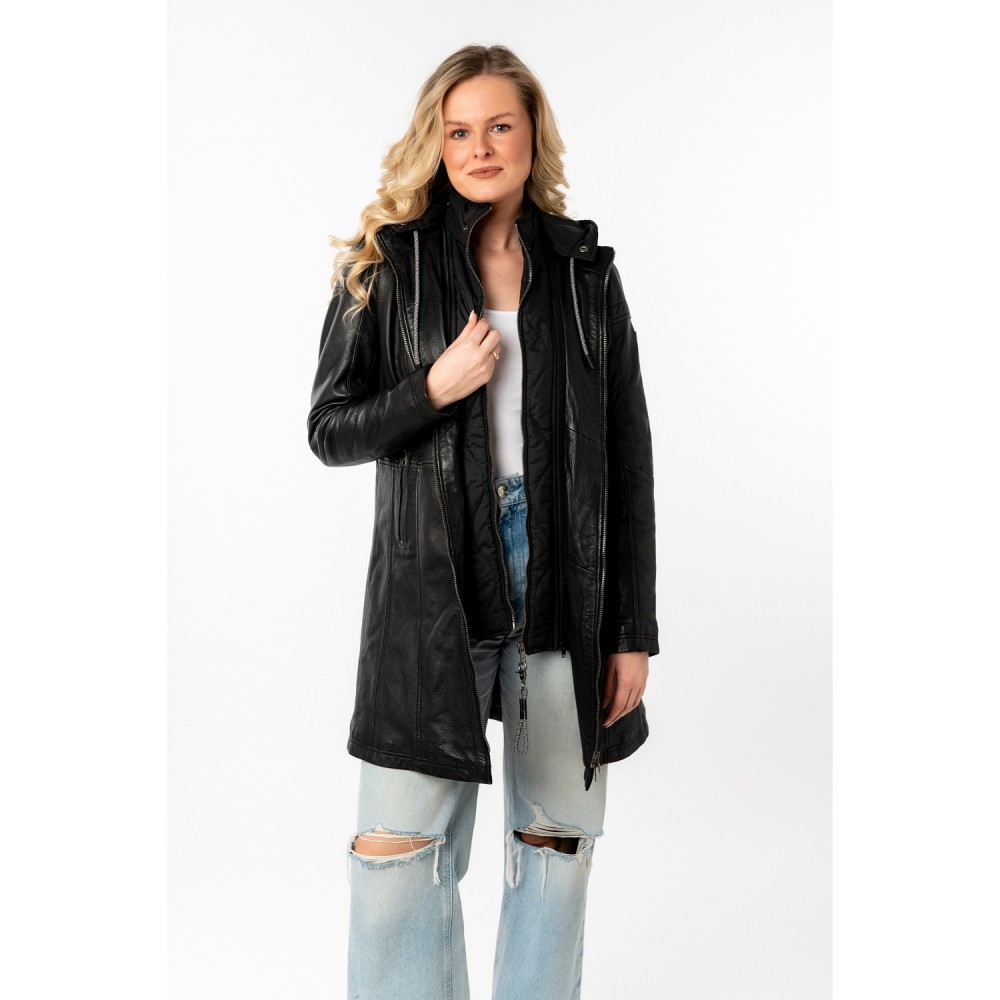 Geaca Lunga de Piele Dama Mauritius Neagra MWMilene