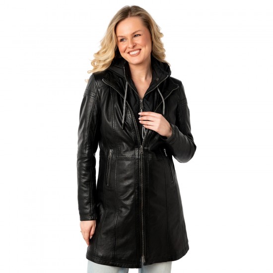 Geaca Lunga de Piele Dama Mauritius Neagra MWMilene