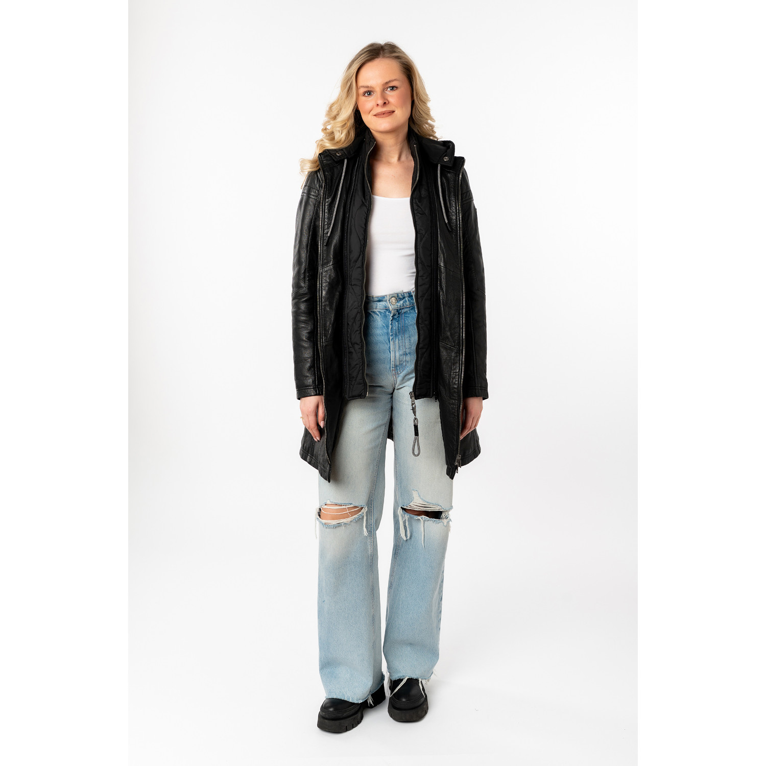 Geaca Lunga de Piele Dama Mauritius Neagra MWMilene – Geci de Piele