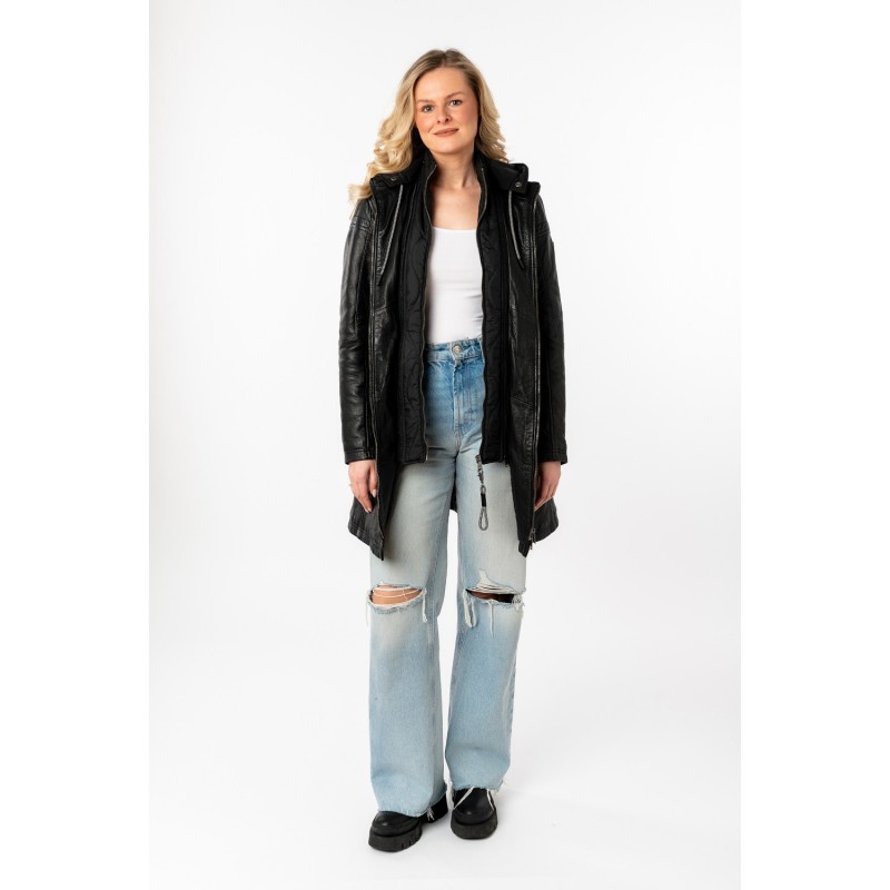 Geaca Lunga de Piele Dama Mauritius Neagra MWMilene – Geci de Piele