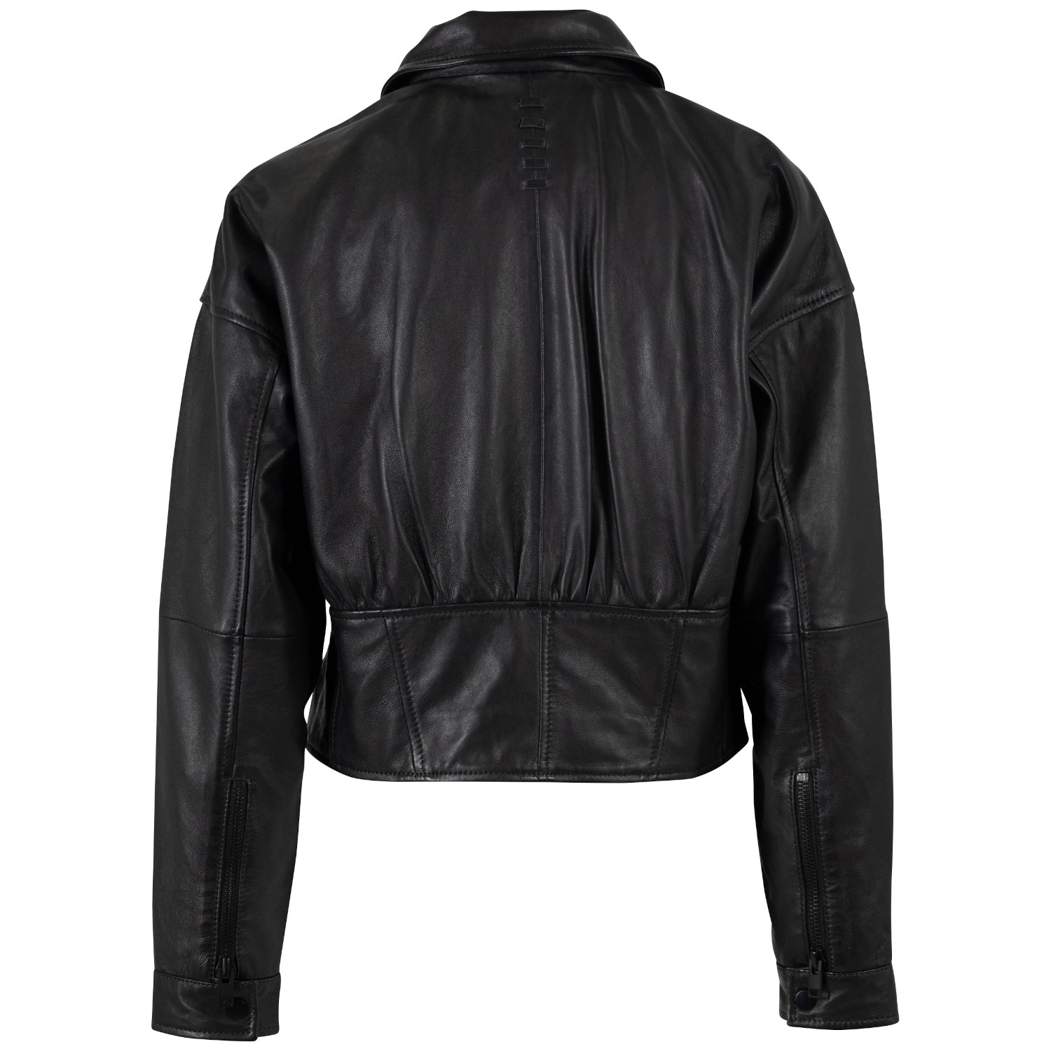 Geacă de piele damă neagră Mauritius MWMillia croială slim fit talie cambrată