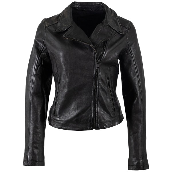 Geacă pentru femei Mauritius MWMishell, neagră – biker negru slim fit cu accente negre — fotografia 3