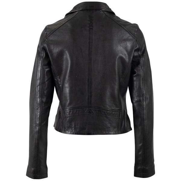 Geacă pentru femei Mauritius MWMishell, neagră – biker negru slim fit cu accente negre — fotografia 4