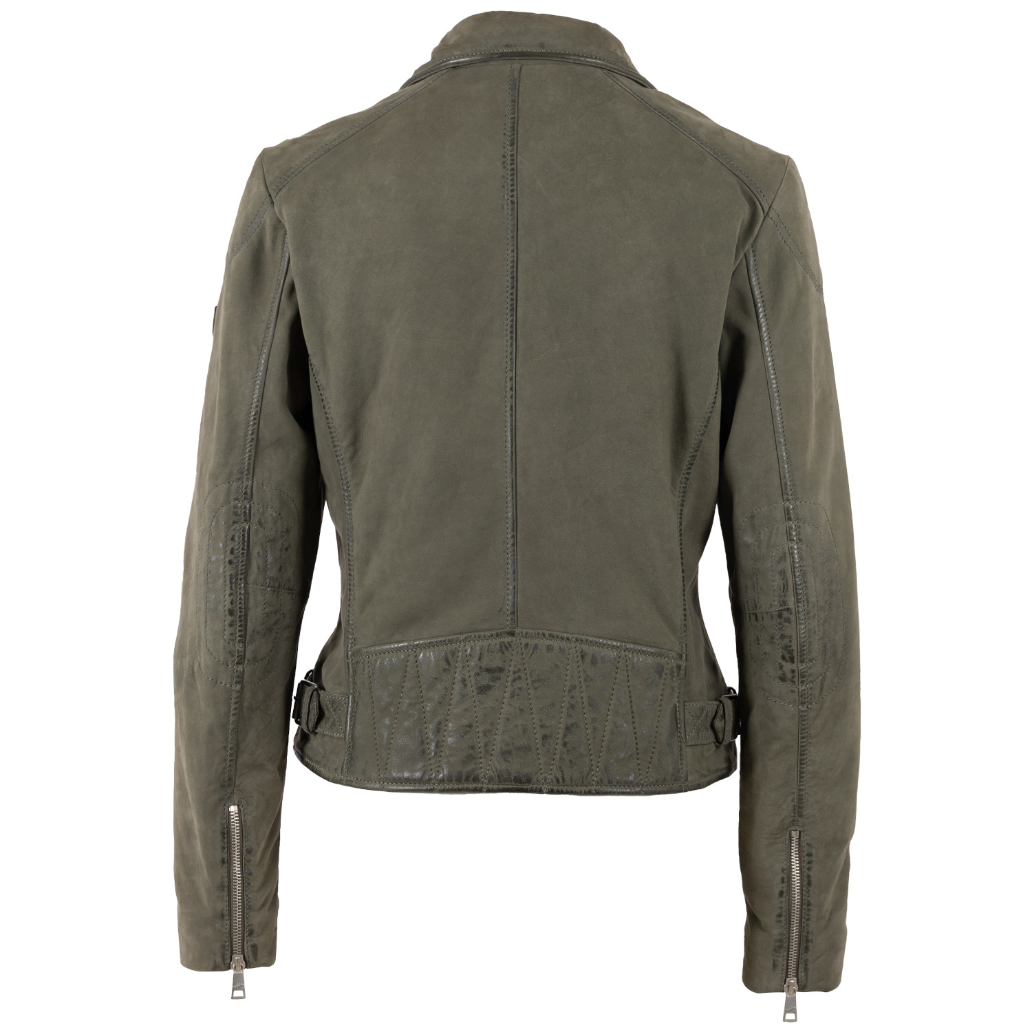 Mauritius MWNabeela Olive – Geacă piele damă stil biker vintage Geacă de piele damă olive Mauritius MWNabeela biker cu fermoar asimetric