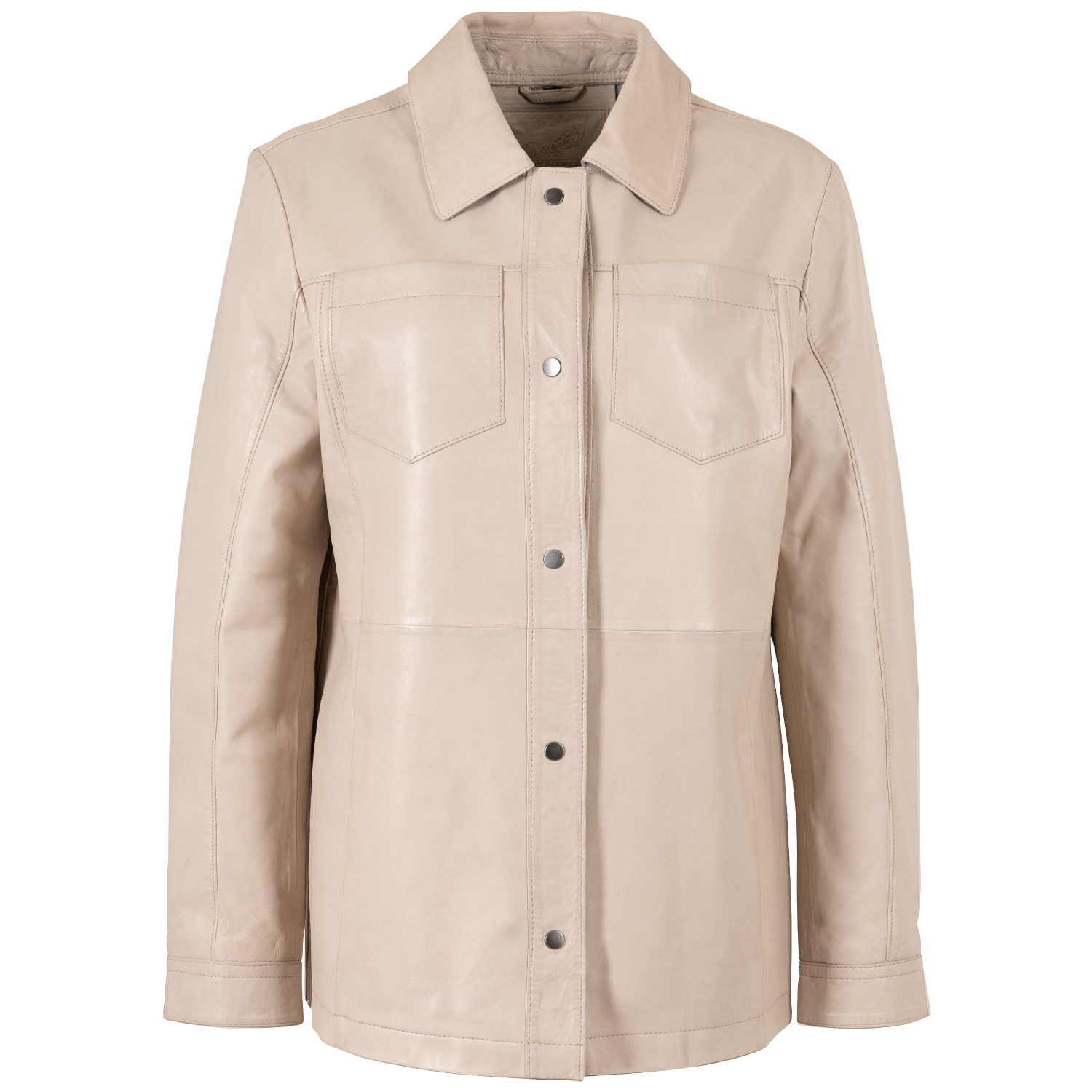 Cămașă lungă de piele damă bej Mauritius MWNadya croială oversize elegantă