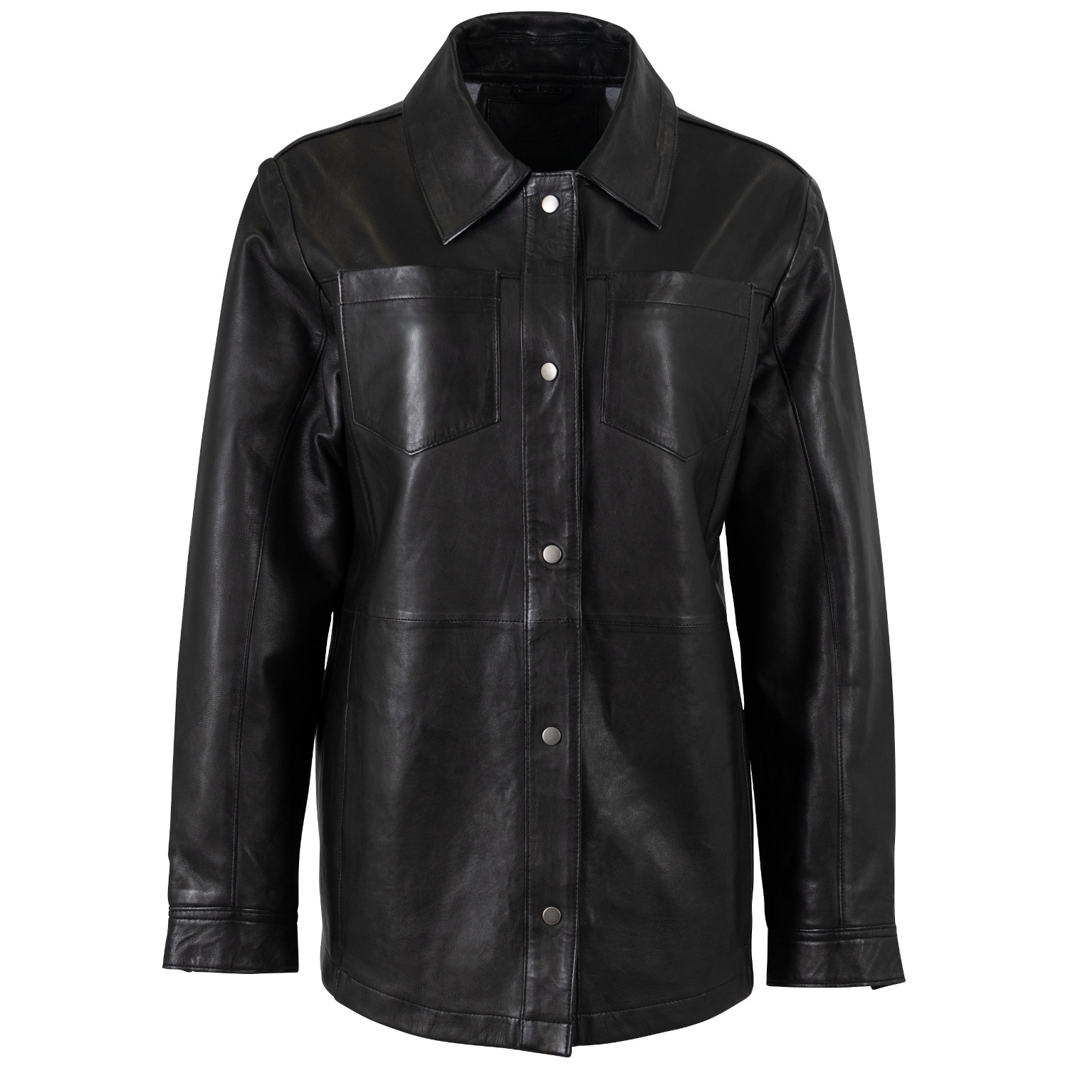 Cămașă lungă de piele damă neagră Mauritius MWNadya croială oversize