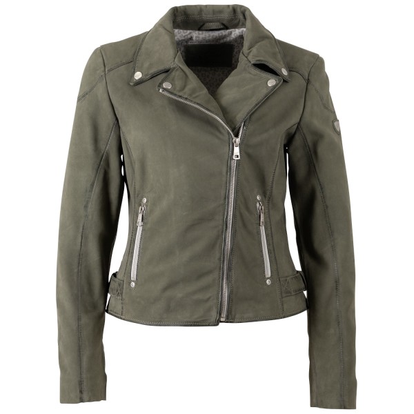 geaca piele naturala dama mauritius olive mwnalani biker vintage fara buzunar piept — fotografia 3