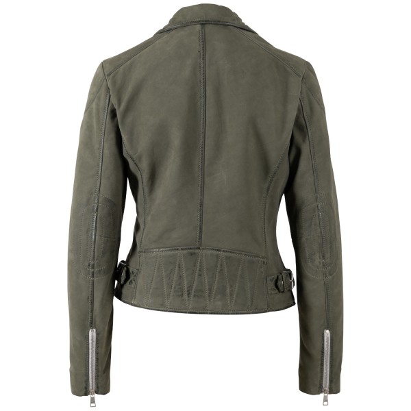 geaca piele naturala dama mauritius olive mwnalani biker vintage fara buzunar piept — fotografia 4