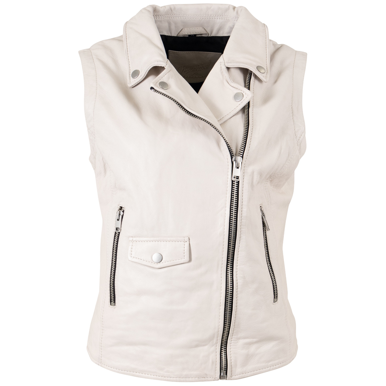 Vestă de Piele Damă Mauritius MWNalia Alb Murdar Slim Fit Stil Biker
