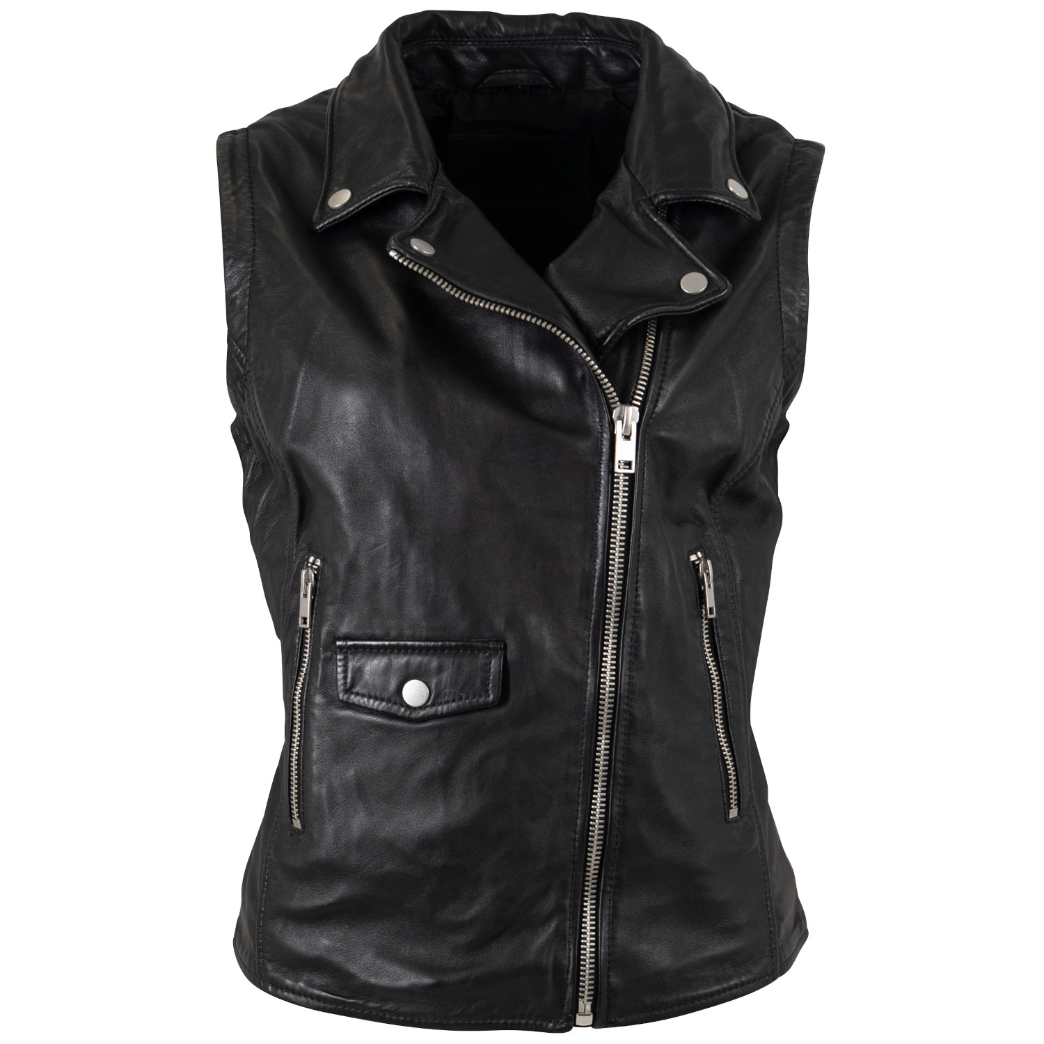 Vestă de Piele Damă Mauritius MWNalia Neagră Slim Fit Stil Biker
