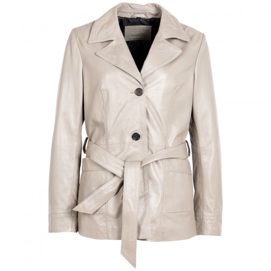 Geaca Lunga de Piele Dama Mauritius Alb Ivoriu MWOlvia