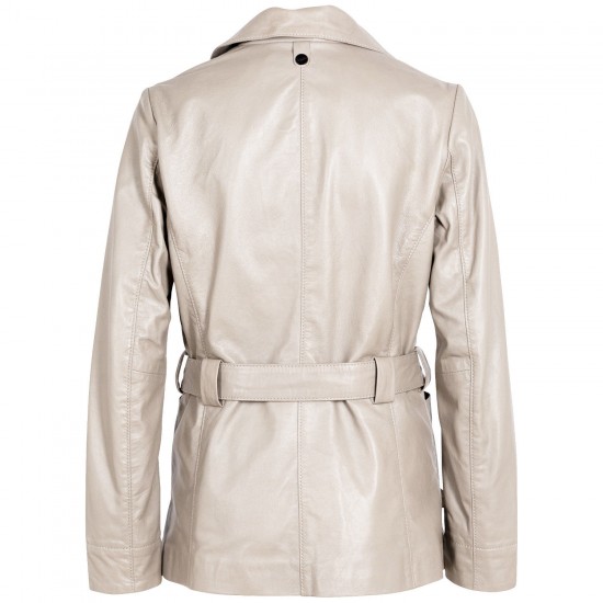 Geaca Lunga de Piele Dama Mauritius Alb Ivoriu MWOlvia