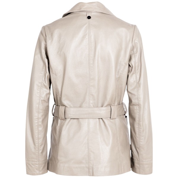 Geaca Lunga de Piele Dama Mauritius Alb Ivoriu MWOlvia