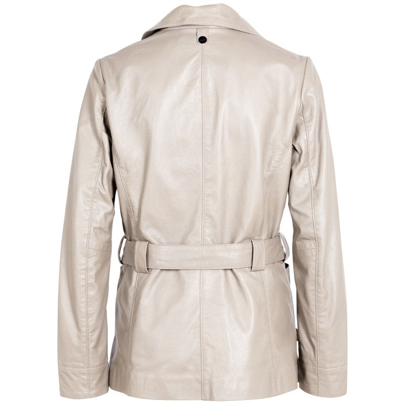 Geaca Lunga de Piele Dama Mauritius Alb Ivoriu MWOlvia – Geci de Piele