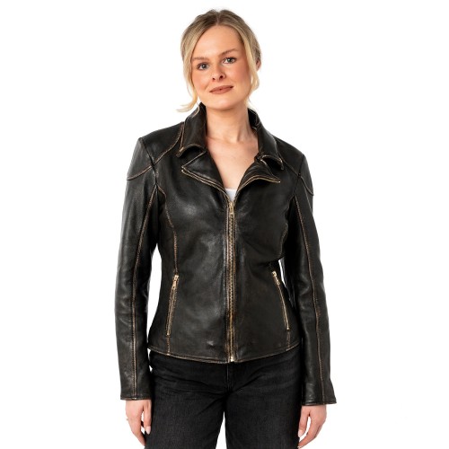 Geaca de Piele Dama Mauritius Negru/Bej MWPeetho