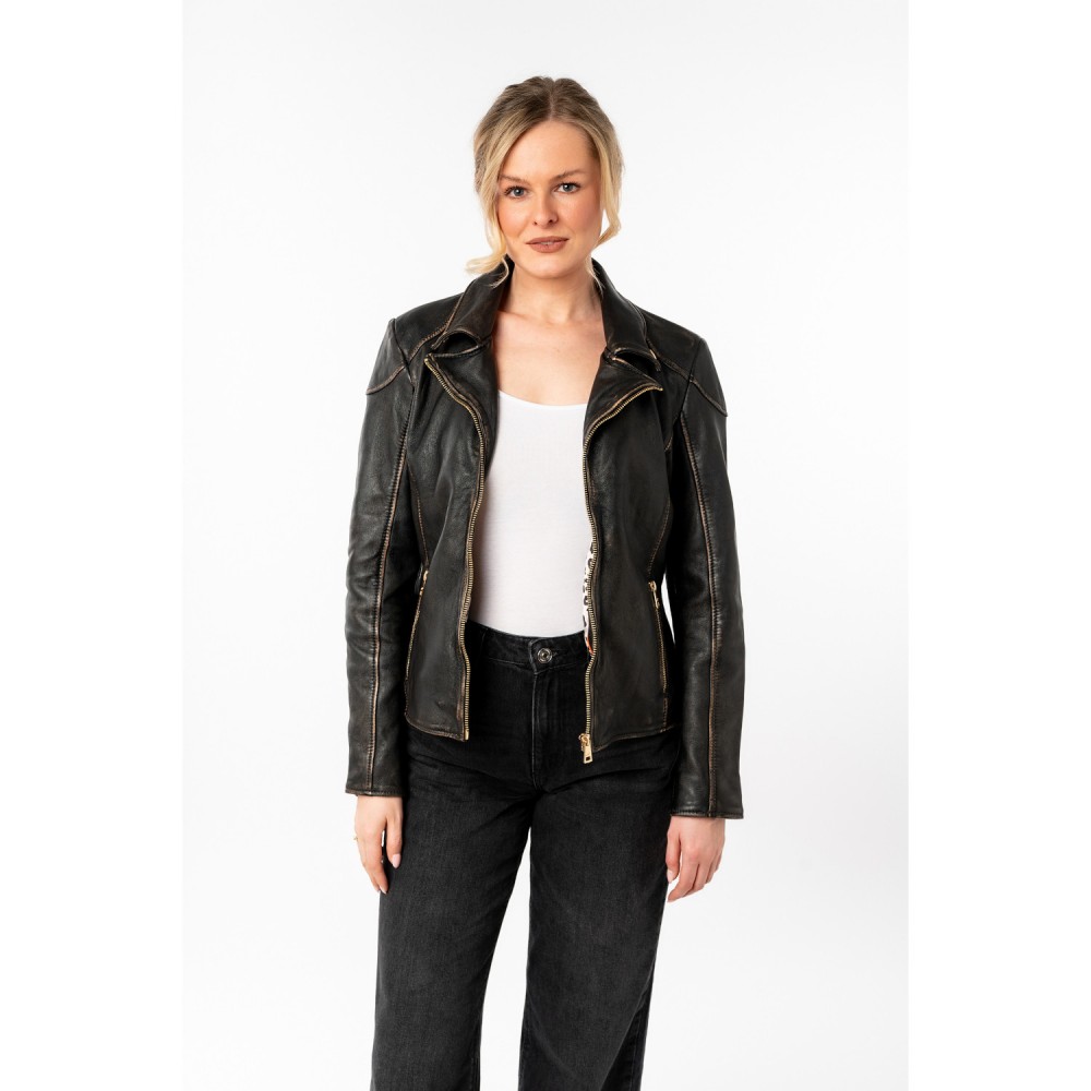 Geaca de Piele Dama Mauritius Negru/Bej MWPeetho