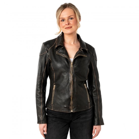 Geaca de Piele Dama Mauritius Negru/Bej MWPeetho