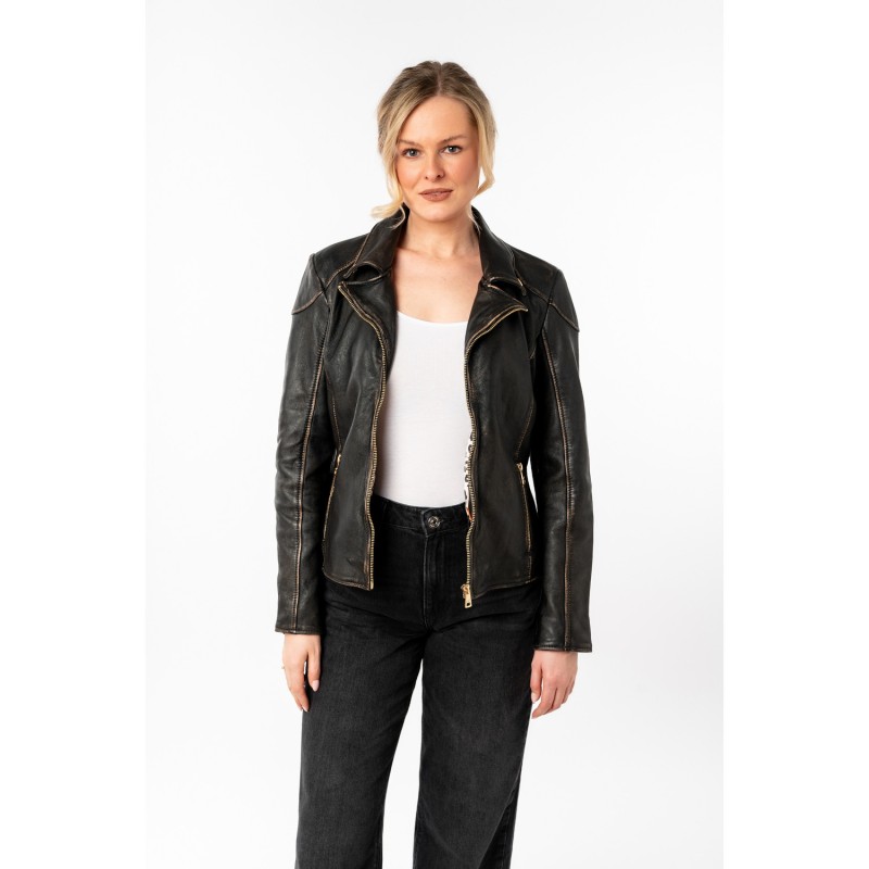 Geaca de Piele Dama Mauritius Negru/Bej MWPeetho – Geci de Piele