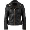Mauritius MWPeetho – Geacă piele damă negru vintage cu accente aurii Geacă de piele damă negru bej Mauritius MWPeetho biker vintage cu fermoar auriu