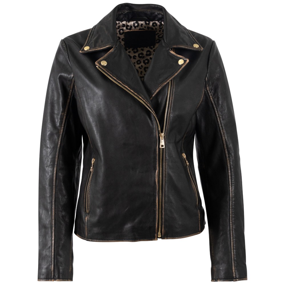 Geaca de Piele Dama Mauritius Negru/Bej MWPejah