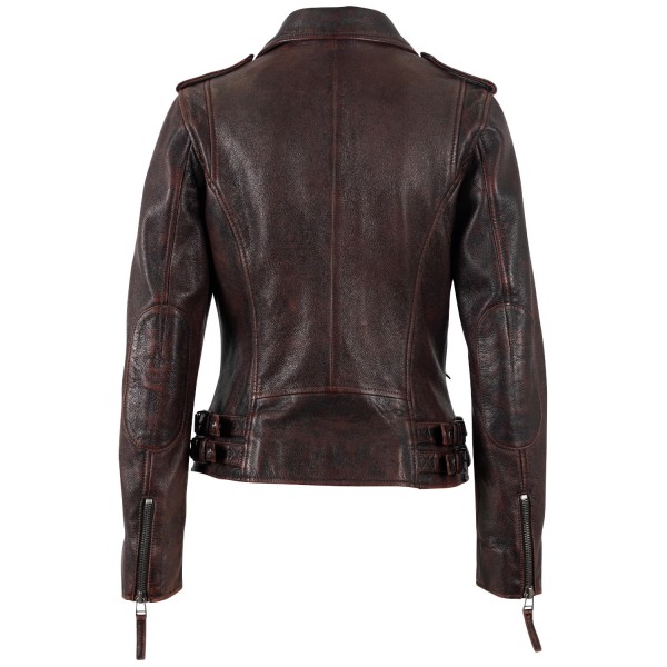 Geacă pentru femei Mauritius MWPhoebe, visiniu vintage – biker cu fermoar asimetric și guler cu rever cu capse decorative — fotografia 4