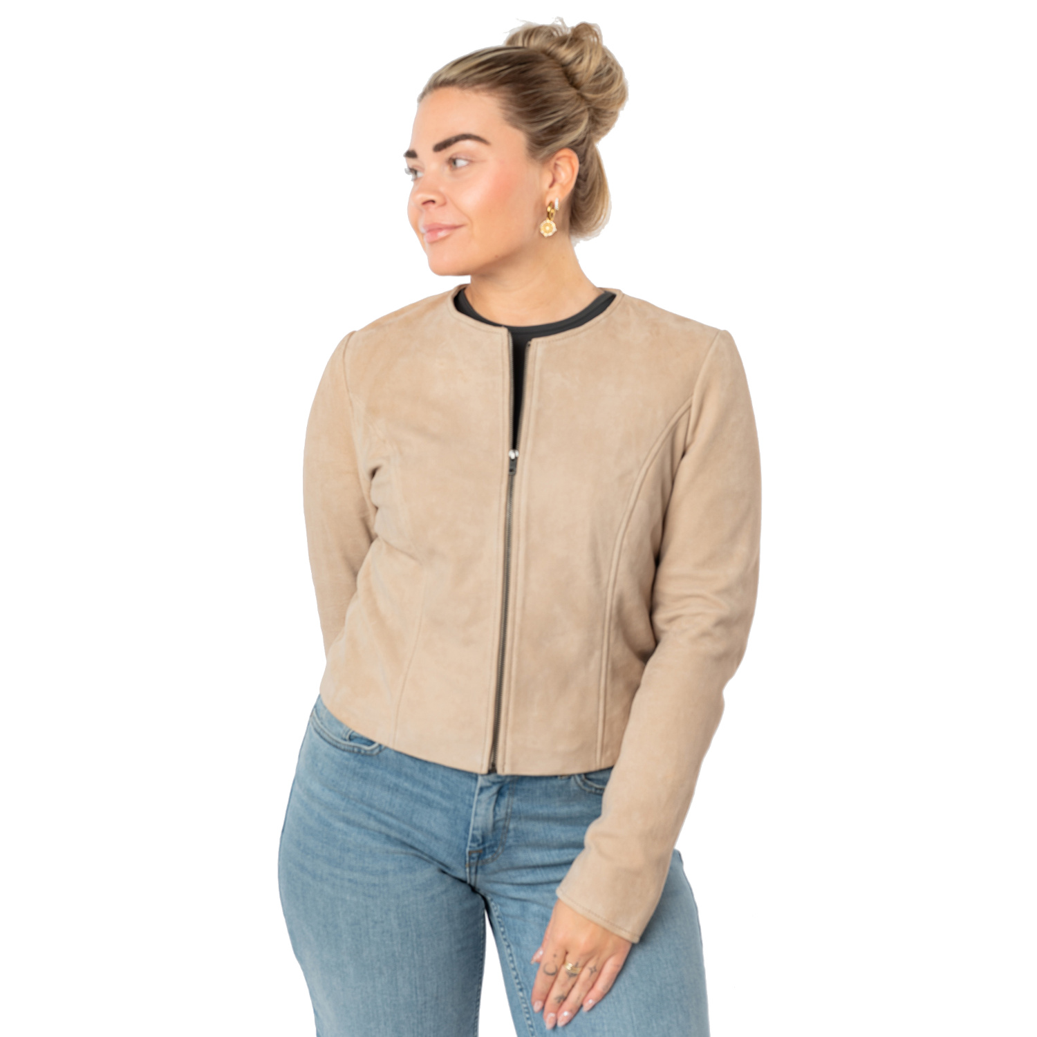 Mauritius MWQuynn - Geacă scurtă de piele damă bej - tip bolero elegantă Geacă scurtă de piele damă Mauritius MWQuynn bej tip bolero elegantă