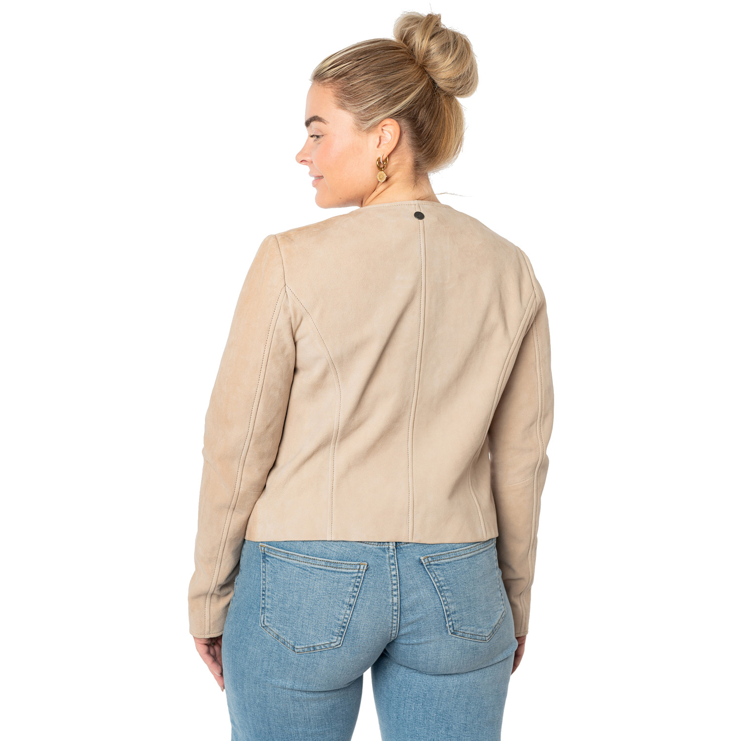 Mauritius MWQuynn - Geacă scurtă de piele damă bej - tip bolero elegantă Geacă scurtă de piele damă Mauritius MWQuynn bej tip bolero elegantă