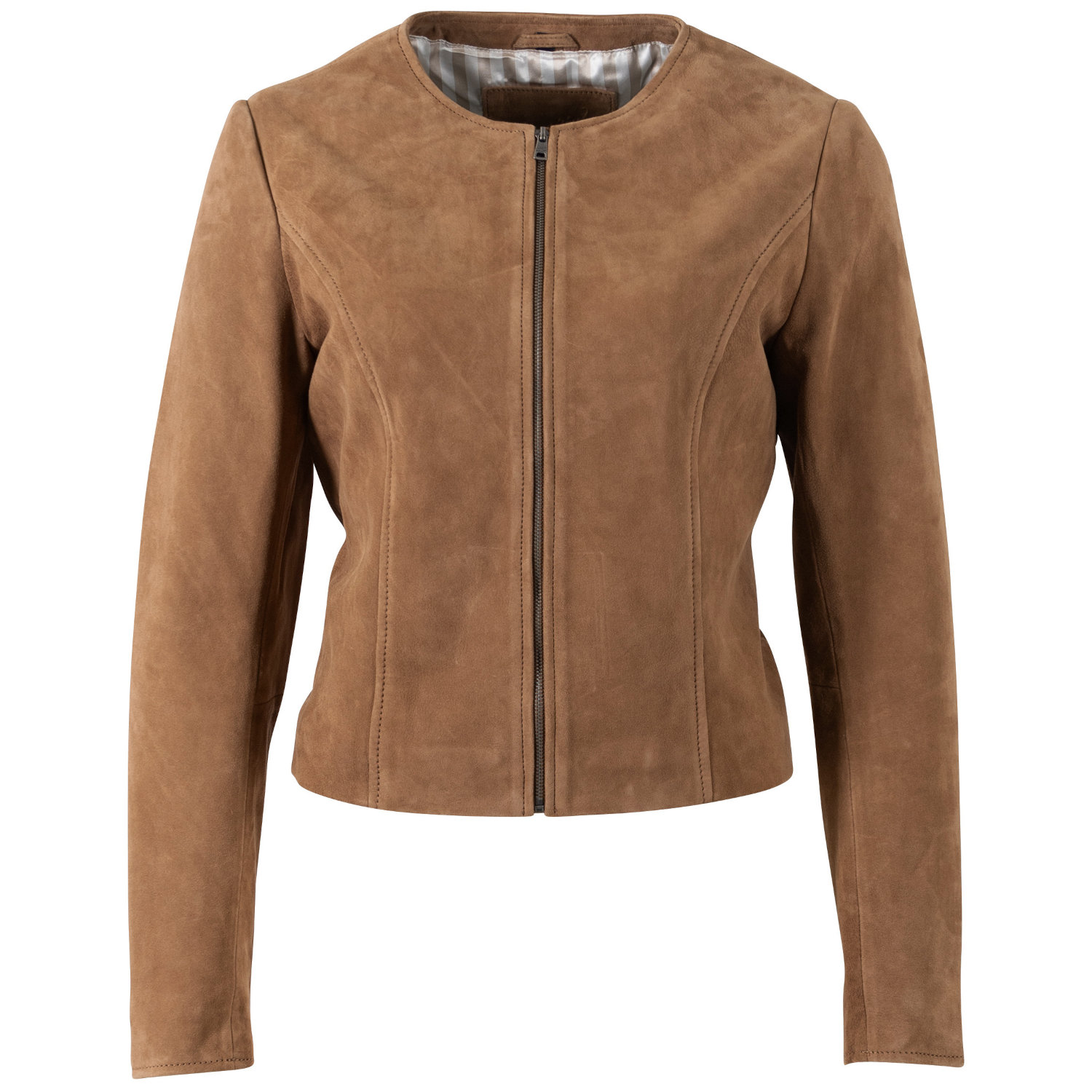 Geacă scurtă de piele damă camel închis Mauritius MWQuynn stil bolero