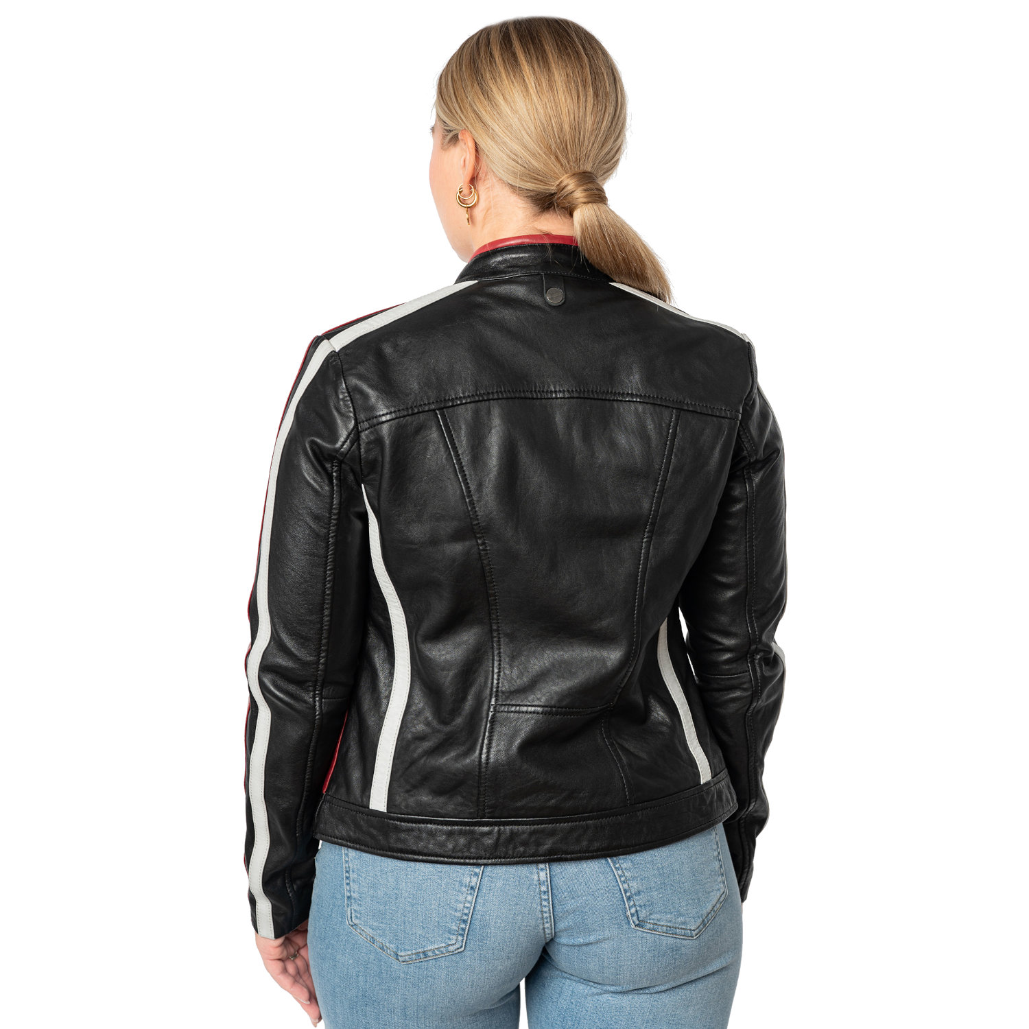 Geacă de piele damă Mauritius MWRena neagră slim fit stil biker racing