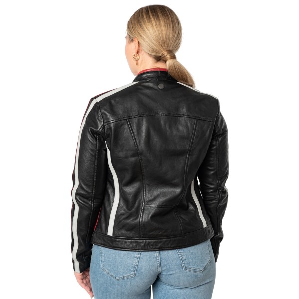 Geacă de piele damă Mauritius MWRena neagră slim fit stil biker racing — fotografia 4