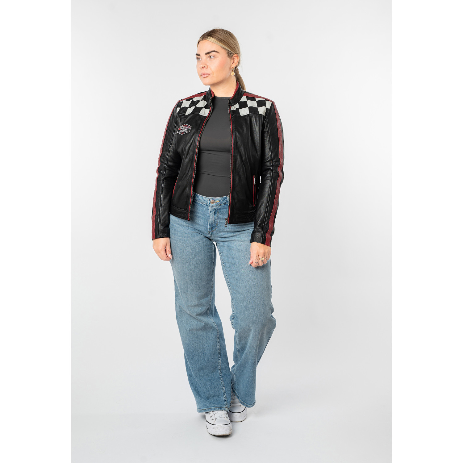 Mauritius MWRena - geacă de piele damă neagră slim fit - stil biker racing Geacă de piele damă Mauritius MWRena neagră slim fit stil biker racing