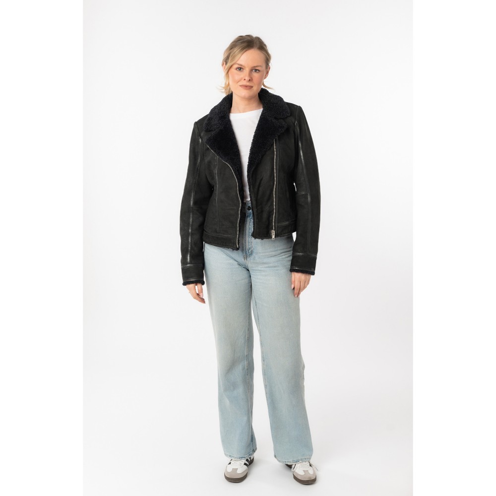 Geaca de Iarna din Piele Dama Mauritius Neagra MWRila - readytowear