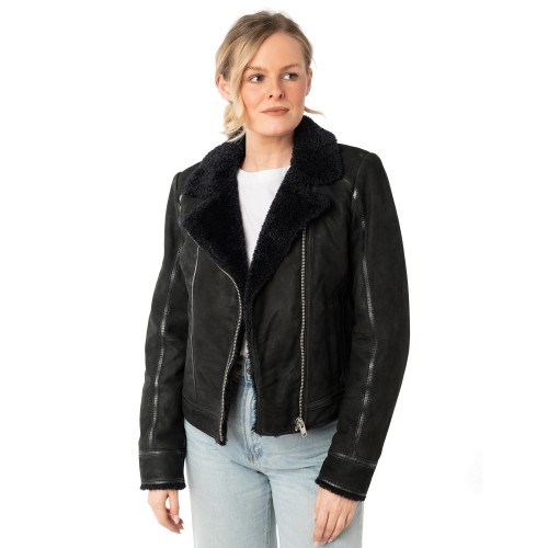 Geaca de Iarna din Piele Dama Mauritius Neagra MWRila