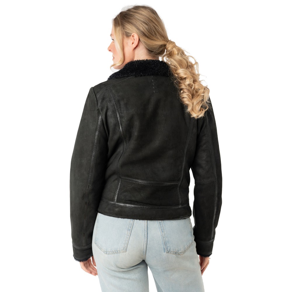 Geaca de Iarna din Piele Dama Mauritius Neagra MWRila - readytowear