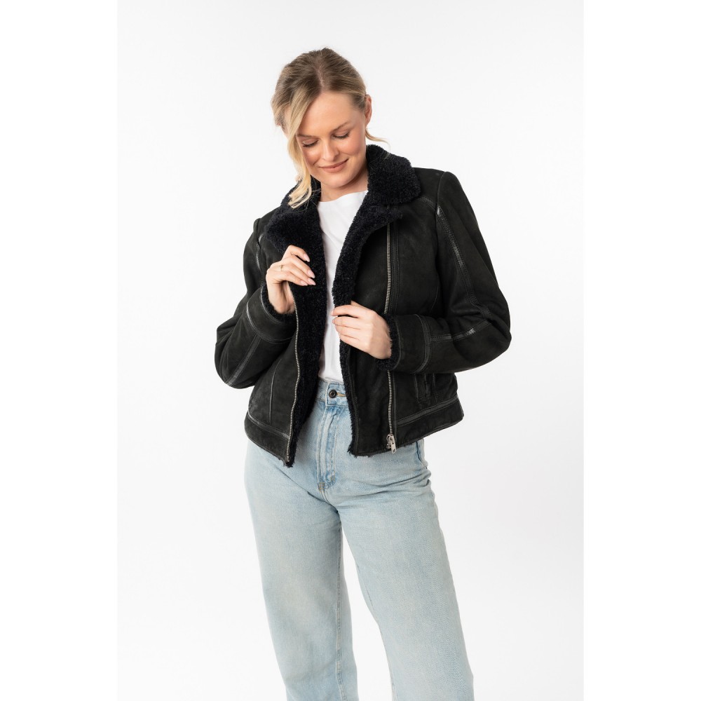 Geaca de Iarna din Piele Dama Mauritius Neagra MWRila - readytowear