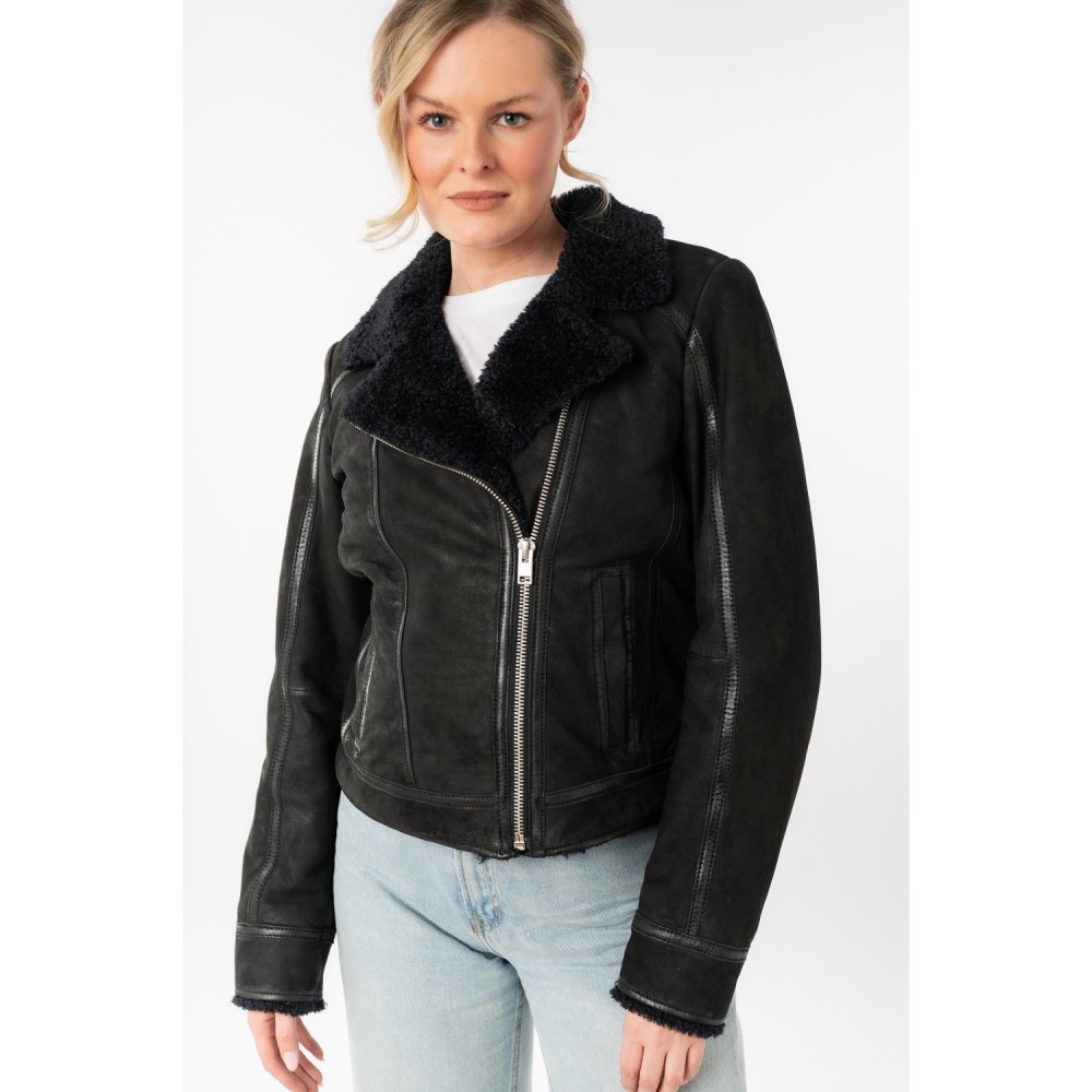 Geaca de Iarna din Piele Dama Mauritius Neagra MWRila - readytowear