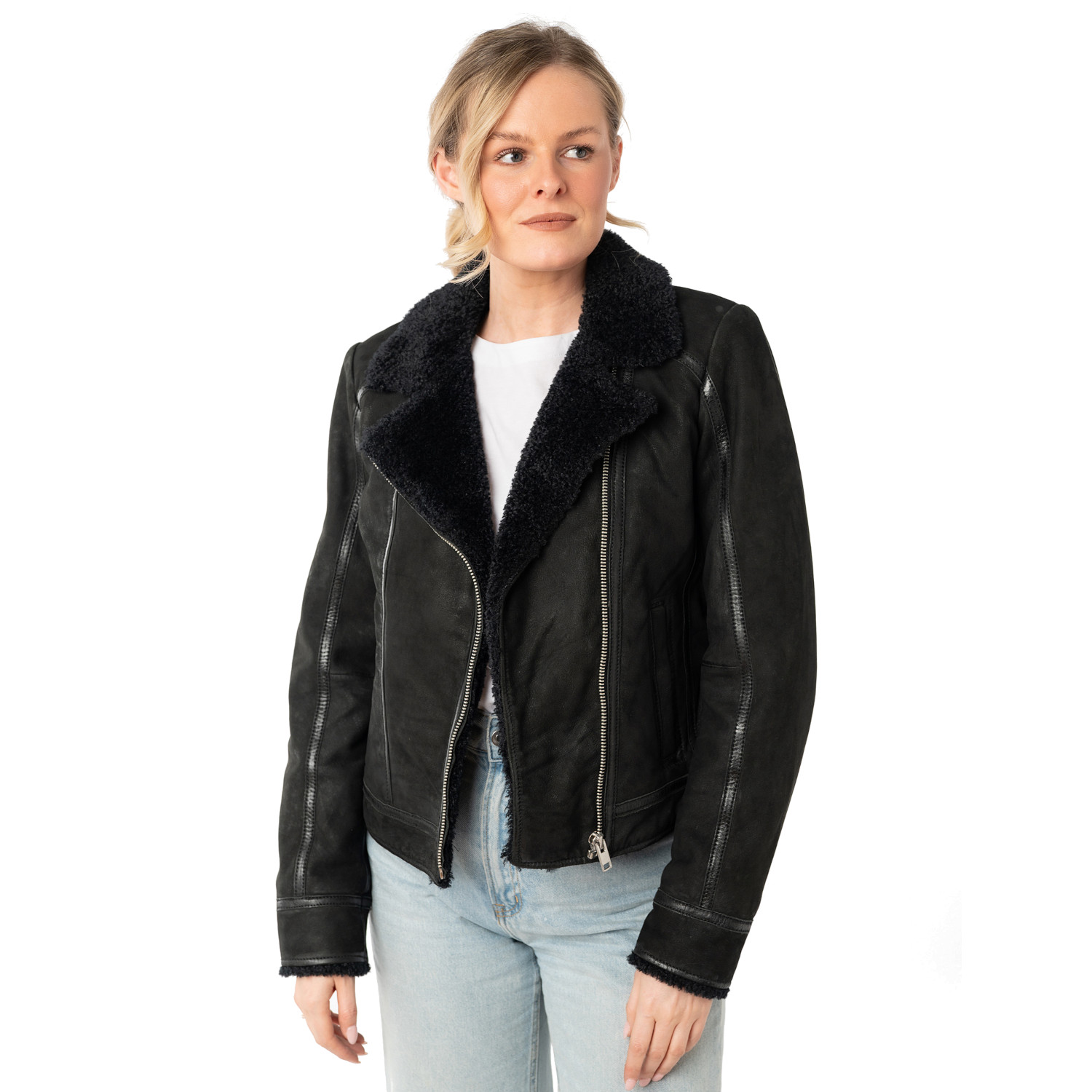 Geaca de Iarna din Piele Dama Mauritius Neagra MWRila – STOC