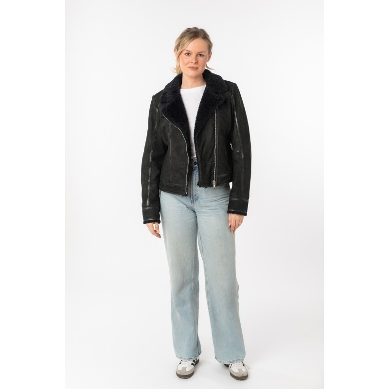 Geaca de Iarna din Piele Dama Mauritius Neagra MWRila – Geci de Iarna Geaca de Iarna din Piele Dama Mauritius Neagra MWRila – Geci de Iarna