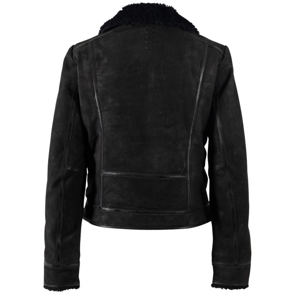 geaca iarna dama mauritius neagra mwrila piele intoarsa blana artificiala neagra aviator — fotografia 4