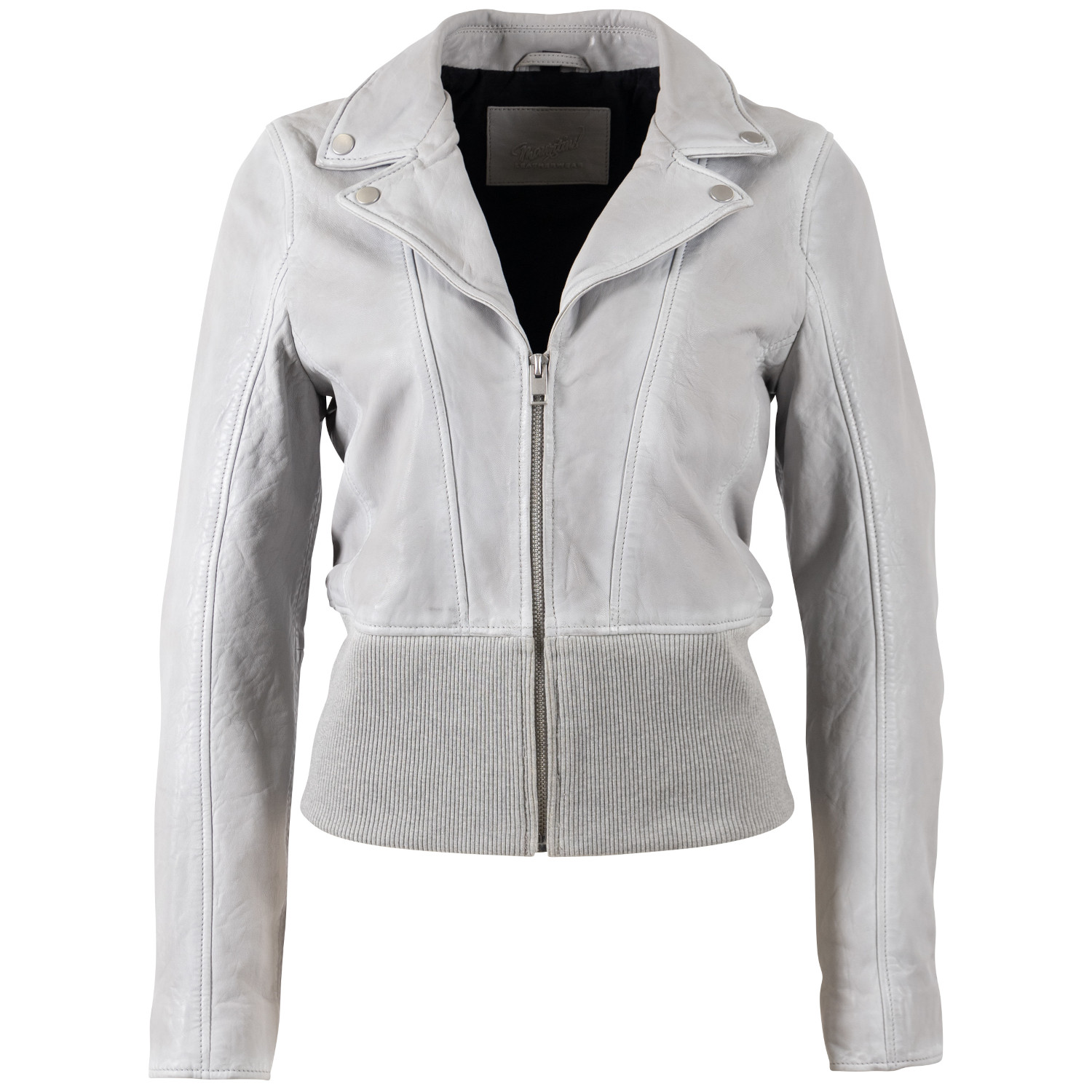 Geacă de Piele Damă Mauritius MWSeniva Gri Argintiu Slim Fit Stil Biker