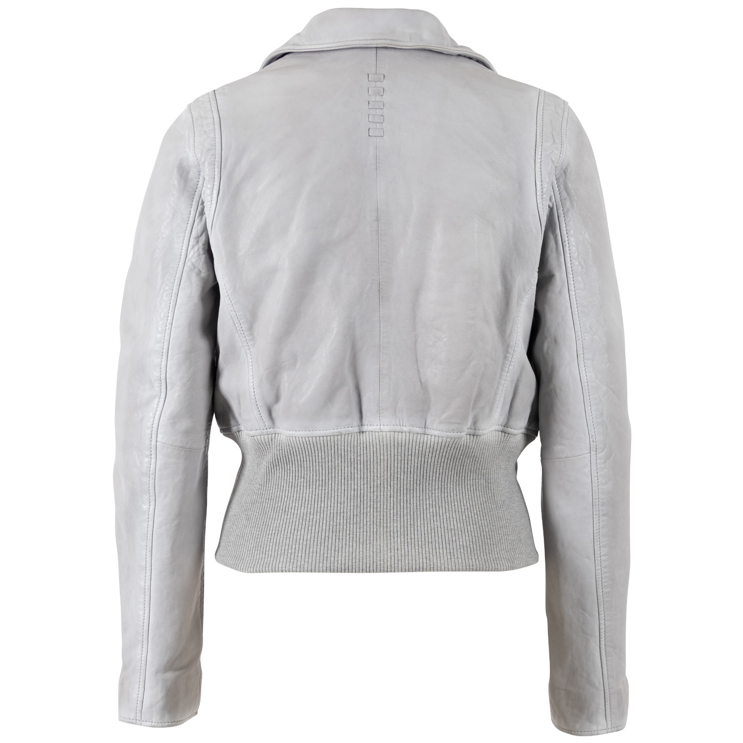 Geacă de Piele Damă Mauritius MWSeniva Gri Argintiu Slim Fit Stil Biker