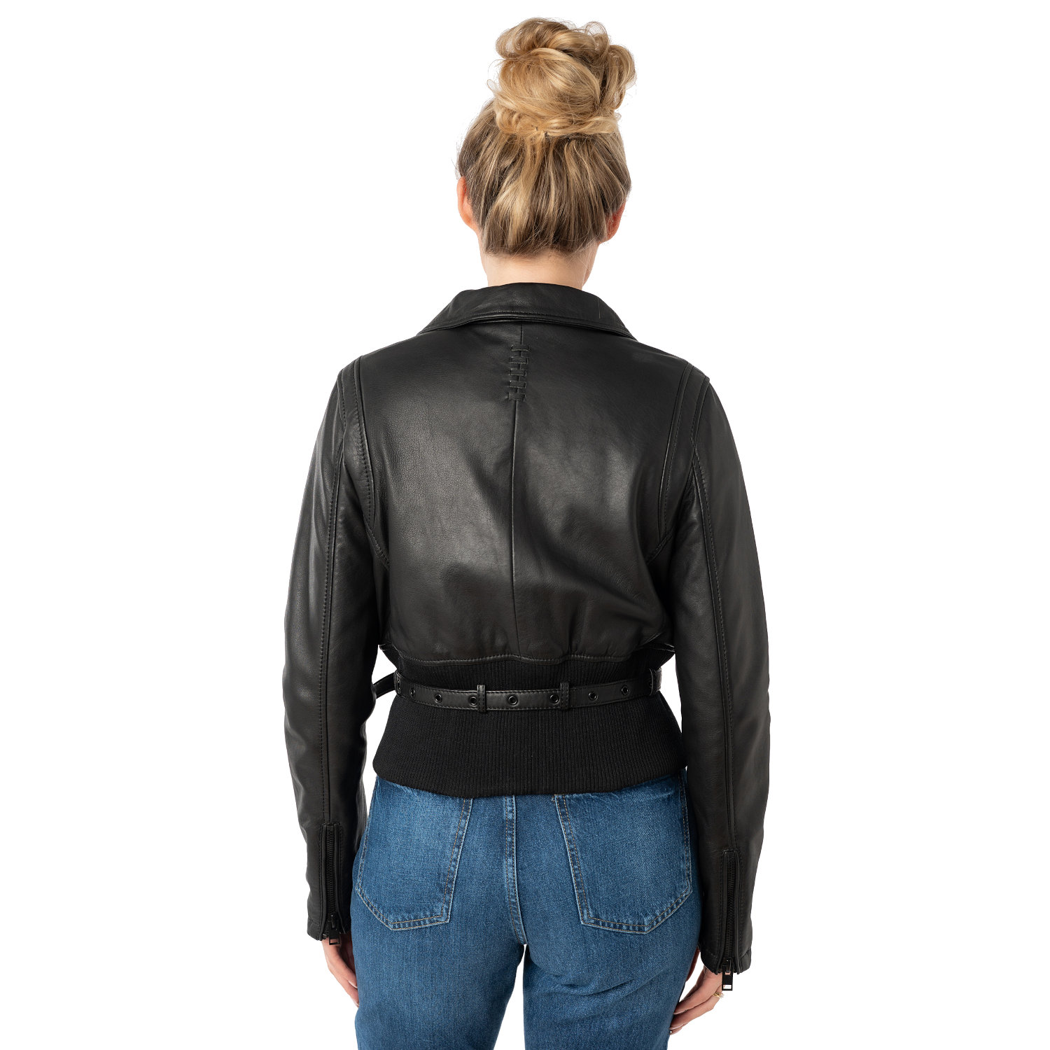 geaca piele dama mauritius neagra mwsunniva slim fit talie ripsata