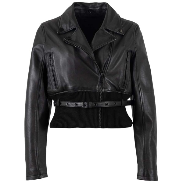 geaca piele dama mauritius neagra mwsunniva slim fit talie ripsata — fotografia 3